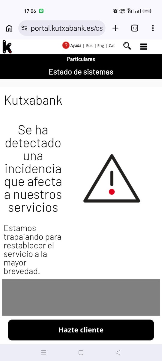 AndrsRt's tweet photo. @Kutxabank algún problema? No puedo iniciar sesión en la app ni en la web. Vuestro estado de sistemas indica que estáis con una incidencia. https://t.co/AFfH7e7V6H