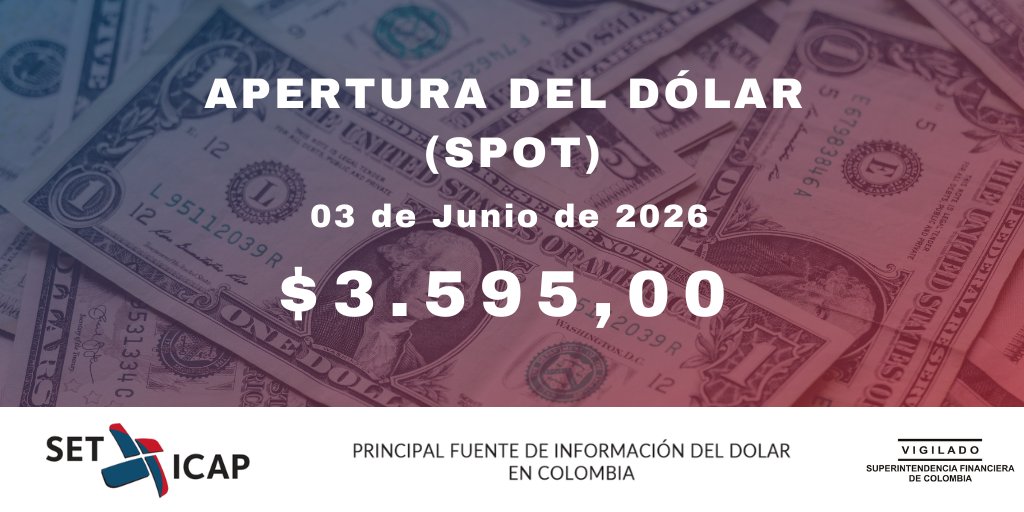 DolarSETFX's tweet photo. Información operación transacciones del Dólar [03/06/2026]

Somos la fuente oficial del Dólar en Colombia para recibir la información del dólar en tiempo real, solicita un Demo en el siguiente link: https://t.co/y7C80rG1yl

#Dolarhoy #Junio2026 #Dolar #Colombia https://t.co/okOrQOwWKx