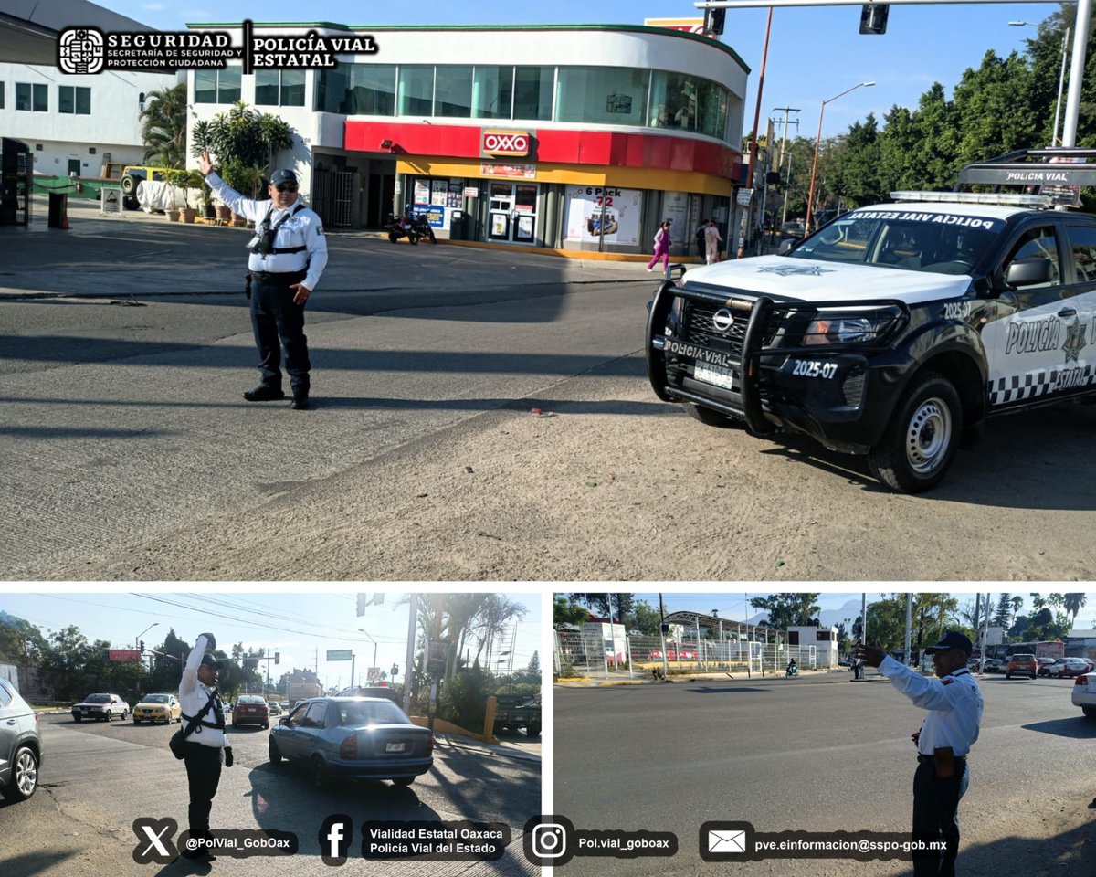 PolVial_GobOax's tweet photo. 👮🏻♀️🚔 Mantenemos un dispositivo vial en el puente Cuarto Centenario, a la altura de la gasolinera Manzano, así como en los pasos peatonales hacia el #ParquePrimavera. 🚶🏻♀️🚸 #OaxacaDeJuárez
👉🏼 Respete las indicaciones viales y conduzca con precaución. https://t.co/mGM8M1YFBL