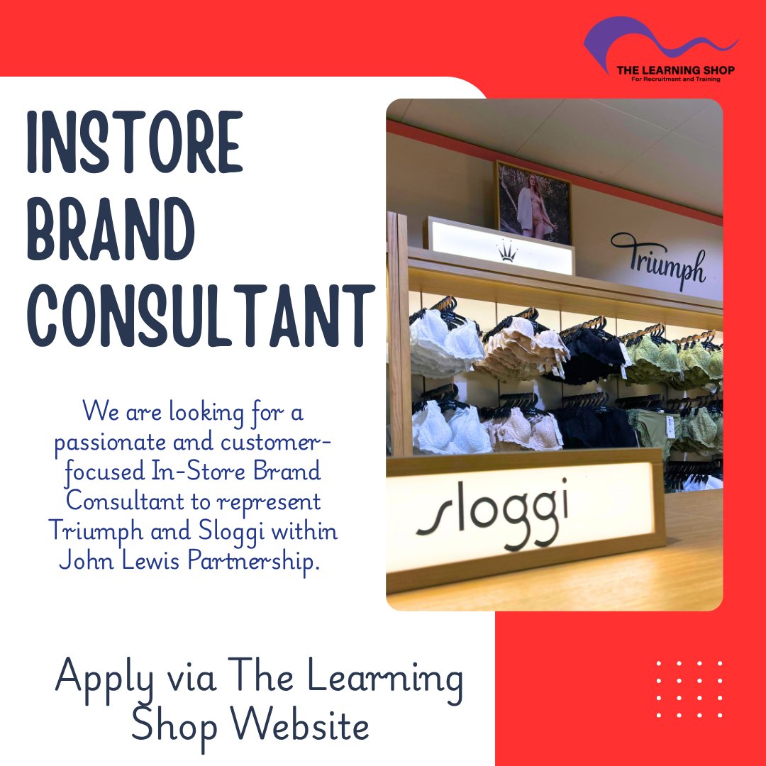 UKLearningShop's tweet photo. ✨ LOVE RETAIL? LIVE FOR CUSTOMER CONNECTIONS?
We're looking for a passionate Instore Brand Consultant to represent Triumph &amp; sloggi at Bluewater.
💖 Inspire confidence
🛍️ Deliver exceptional customer experiences
🚀 Grow your retail career
Apply now 👉 
https://t.co/9JDxdgr17s https://t.co/R7XBK2IbDd