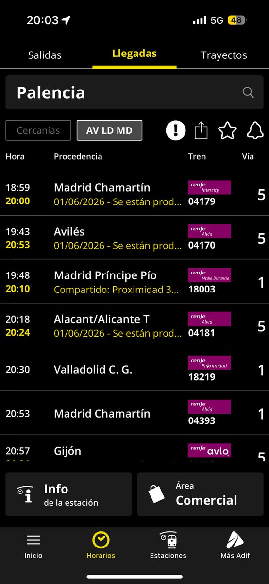 CondePolanco's tweet photo. Me encantan los trenes y viajar en tren, pero reconozco que últimamente es desesperante.

26/05 Madrid-Sevilla +62 minutos
27/05 Sevilla-Madrid +42 minutos 
01/06 Madrid-Palencia +61 minutos 
03/06 Palencia-Madrid +95 minutos

@Adif_es @Renfe https://t.co/qlt29GAzSn