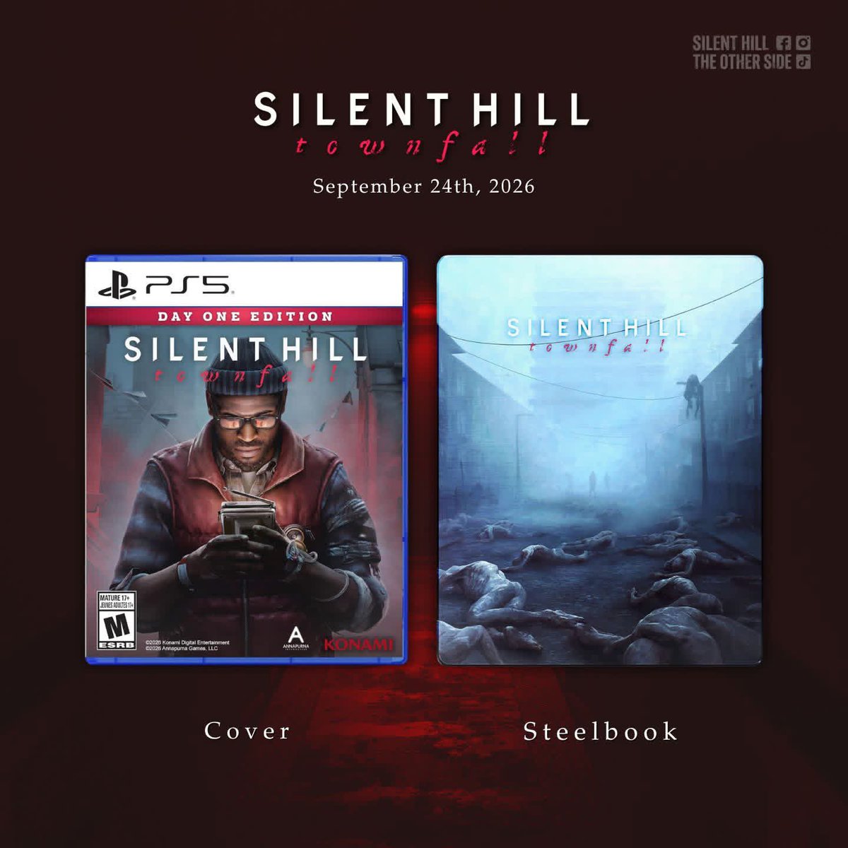 immalkwalahi's tweet photo. The cover and steelbook of Silent Hill: Townfall. The latter is exclusive to Europe, at least for the time being. https://t.co/fj3GsWwgFr