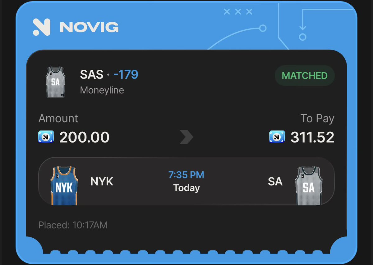 reneM__'s tweet photo. LETS RIDE BOYS 🔥 SPURS ML -178 on Novig

@OddsJam @EVBettors @DVNBets on stream! 💪

$200 ➡️ $311.52 https://t.co/gVQ594ea4z