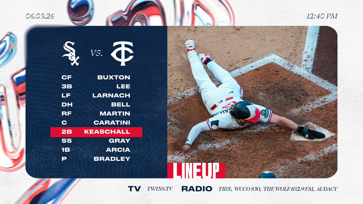 Twins's tweet photo. Sliding in with today's lineup

📺 https://t.co/7owDbqKlDa https://t.co/Q1MypL1NTa