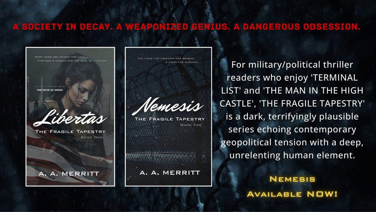 AMerritt39681's tweet photo. 🔥👀"...methodical, deliberate writing that forces the reader to question what they would do if they were in the main character's shoes. The cost of freedom continues to grow..." —Early review for 'Nemesis'💀🔪

https://t.co/XyioWHrIlF 🗽

Books One and Two Available NOW on Amazon KU and paperback. 👇🏻
https://t.co/khYmCaTgPU

#WritingCommunity #fypシ゚viral
#booktwt #authorsofX #selfpub #dystopian #thriller #psychopath