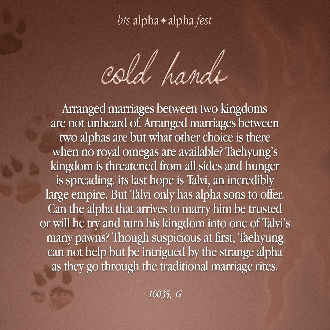 alphaXalphabts's tweet photo. ͙͘͡★ cold hands
🔖 : https://t.co/MqeyxgoJda

⋆ TaeGi ⋆ 16035 ⋆ 1/1 ⋆ Completed ⋆

🏷️ : Arranged Marriage, Historical Royalty Setting, Love at First Sight, Political Alliance, Scenting https://t.co/XOCVLtpdgp