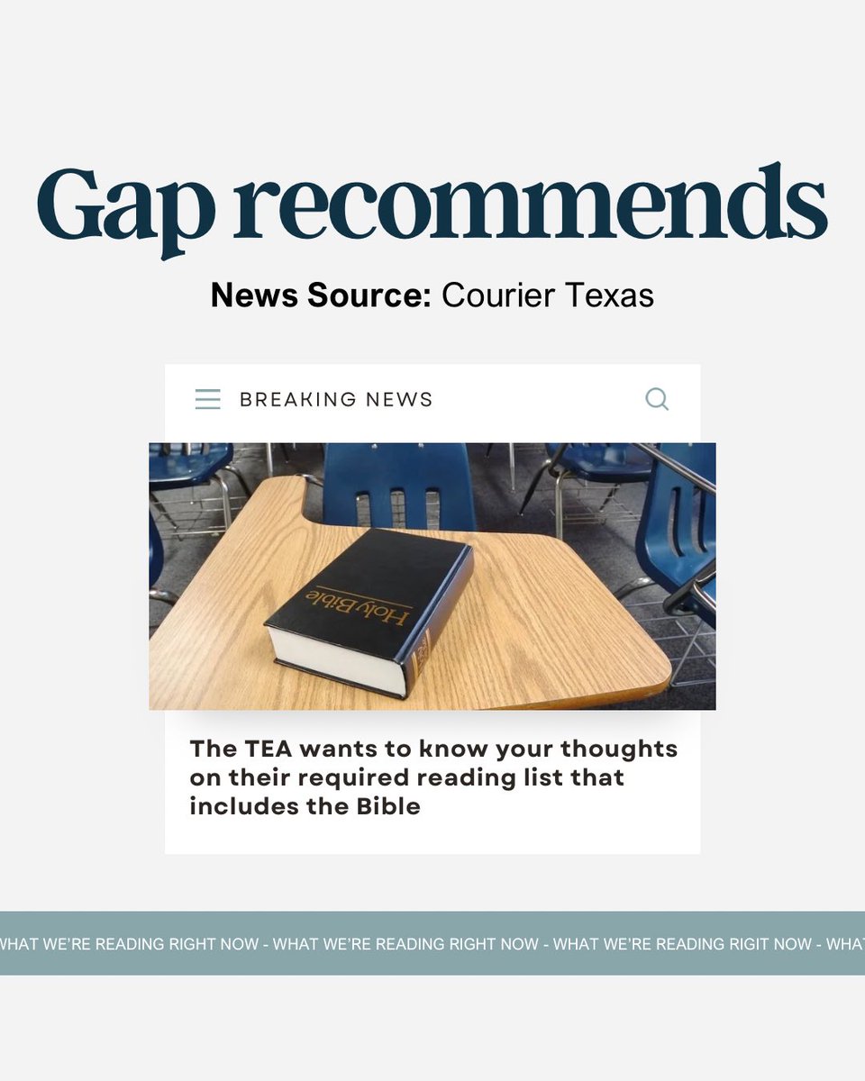 GapStrategies's tweet photo. Courier Texas is reporting on how select Bible passages could soon become required reading in grades K-12 at Texas public schools. The Texas Education Agency has opened a public comment period on the required reading list from May 15 to June 15. 🗞️ 

https://t.co/66rLYZdxEl https://t.co/npLgecqIVk