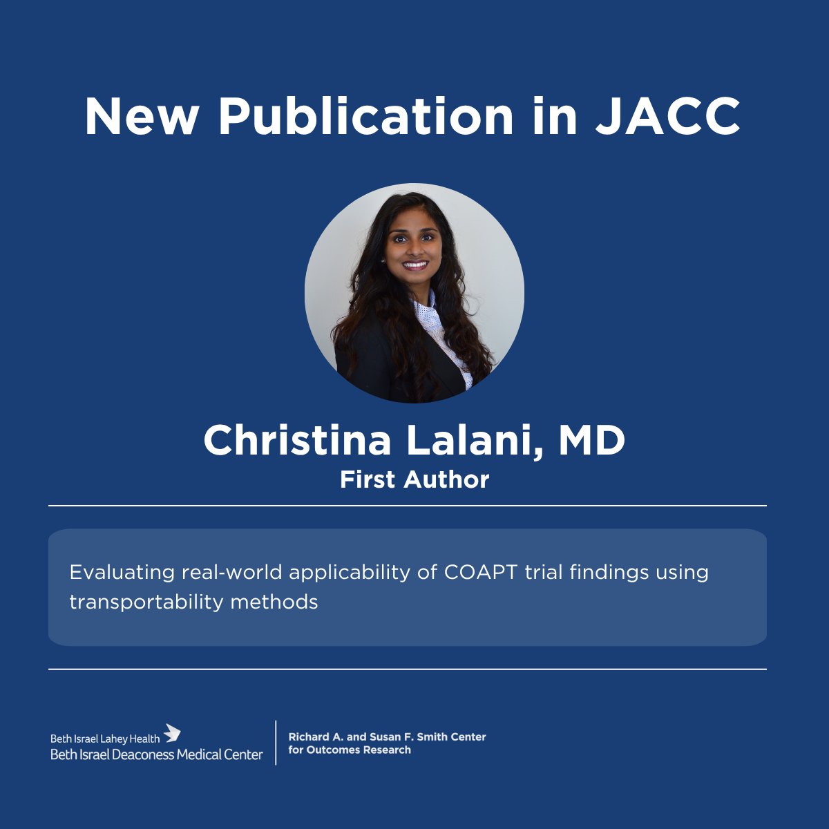 SmithBIDMC's tweet photo. 📢 New publication in @JACCJournals led by Christina Lalani, MD

Using transportability methods, this study examines how COAPT trial results translate to real‑world U.S. practice. 
🔗 https://t.co/abFrYQsAAu
#OutcomesResearch #Cardiology https://t.co/g8Z6bc6ukZ