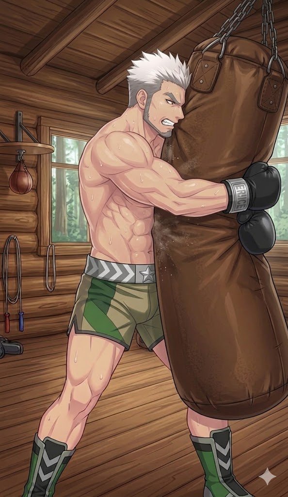 Yamatsumi3's tweet photo. Goro at training! He really enjoys manhandling the punching bag XD https://t.co/JFBU2BZB6v