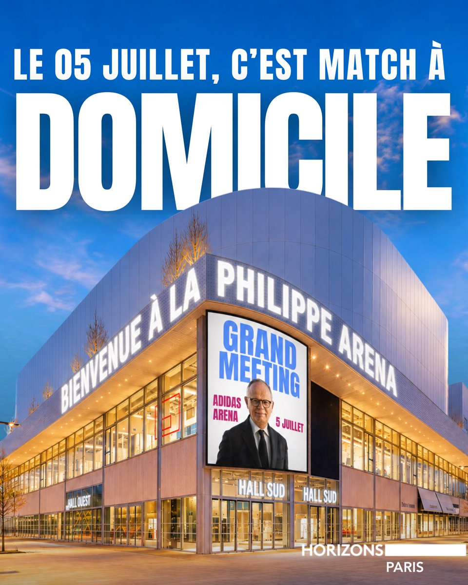 HorizonsParis's tweet photo. Le 05 juillet, on joue match à domicile ! 

Rendez-vous à l’Adidas Arena pour le premier grand meeting d’Edouard Philippe. 🇫🇷

👉On y sera, et toi ? Tu peux t’inscrire juste ici : https://t.co/fpJ76BsWSI https://t.co/az2NY9iOQB