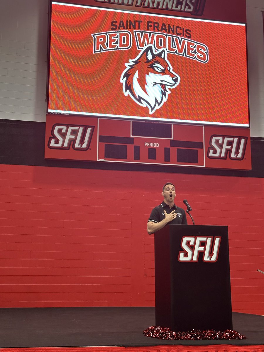 PAC_Athletics's tweet photo. The PAC’s newest member @SaintFrancisPA unveiled its new athletic mascot and logo today as the #SFURedWolves will begin PAC play in 2026-27!
#SaintFrancisUniversity https://t.co/uaNxUsuffD