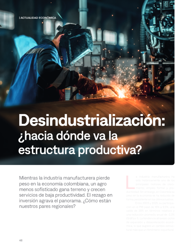 ANIFCO's tweet photo. 🏭 ¿Qué está pasando con la estructura productiva de Colombia?

Mientras algunos sectores pierden participación en la economía, otros avanzan sin necesariamente impulsar mayores niveles de productividad. El resultado es una transformación silenciosa que plantea preguntas sobre el crecimiento y la competitividad del país en el largo plazo. 📊🌎

En Desindustrialización: ¿hacia dónde va la estructura productiva?, el equipo de investigaciones de ANIF analiza los cambios que ha experimentado la economía colombiana y cómo se compara este proceso con el de otros países de la región. 💬“Mientras la industria manufacturera pierde peso en la economía colombiana, un agro menos sofisticado gana terreno y crecen servicios de baja productividad. El rezago en inversión agrava el panorama. ¿Cómo están nuestros países regionales?”

🗣️ Deterioro fiscal: un problema de todos.
Una crisis fiscal empieza en el gobierno, pero termina en el bolsillo del ciudadano. Las acciones que se necesitan urgentemente deben ser parte del debate electoral y un tema central de la próxima administración.

📖 Lea este artículo y explore la edición completa aquí: https://t.co/eVlR0MPV4U

#ANIF #CartaFinanciera #SituaciónFiscal #EconomíaColombiana #FinanzasPúblicas #Colombia