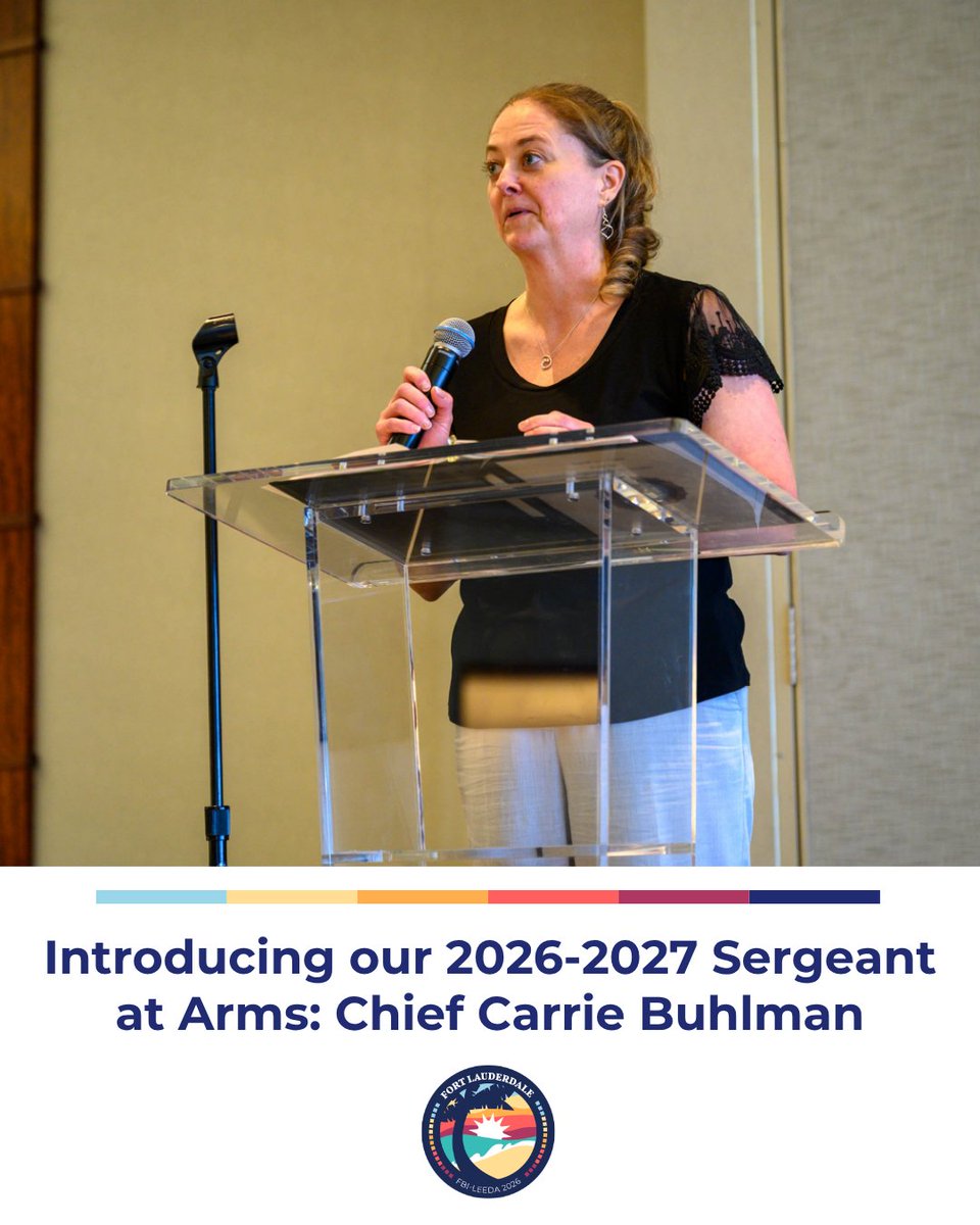 FBILEEDA's tweet photo. Congratulations to Chief Carrie Buhlman, FBI-LEEDA's incoming 2026-2027 Sergeant at Arms! Chief Buhlman will be officially sworn in later today — a well-deserved recognition from a community that knows great leadership when it sees it. #FBILEEDA2026 https://t.co/DlJAHsjbXx