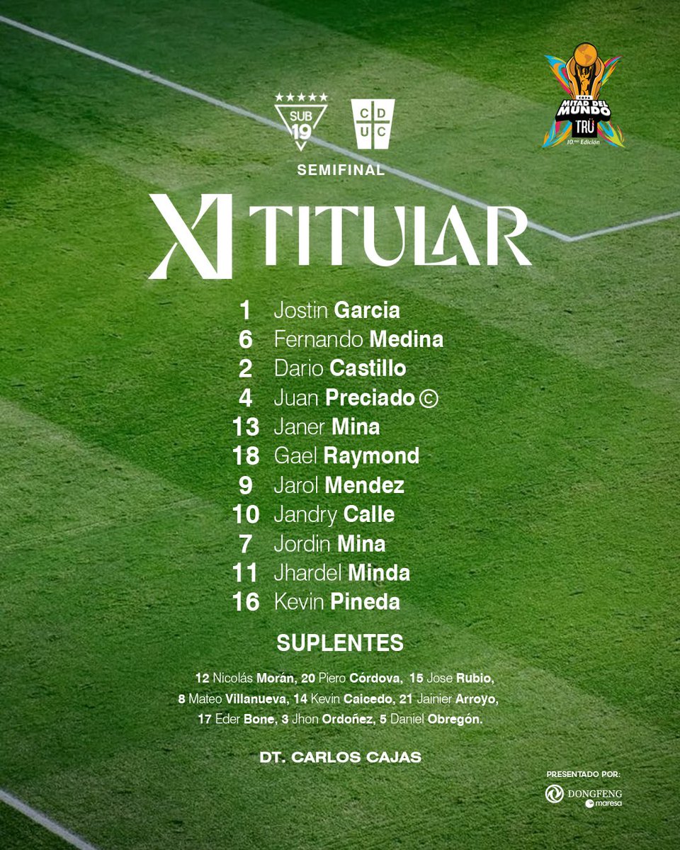 Formativas_LDU's tweet photo. Alineación confirmada para la semifinal 🔥⚽️

🆚 #LIGAUCatólica 
🏆 #CopaMitadDelMundo 
#U19 https://t.co/63zZMZ01Lj