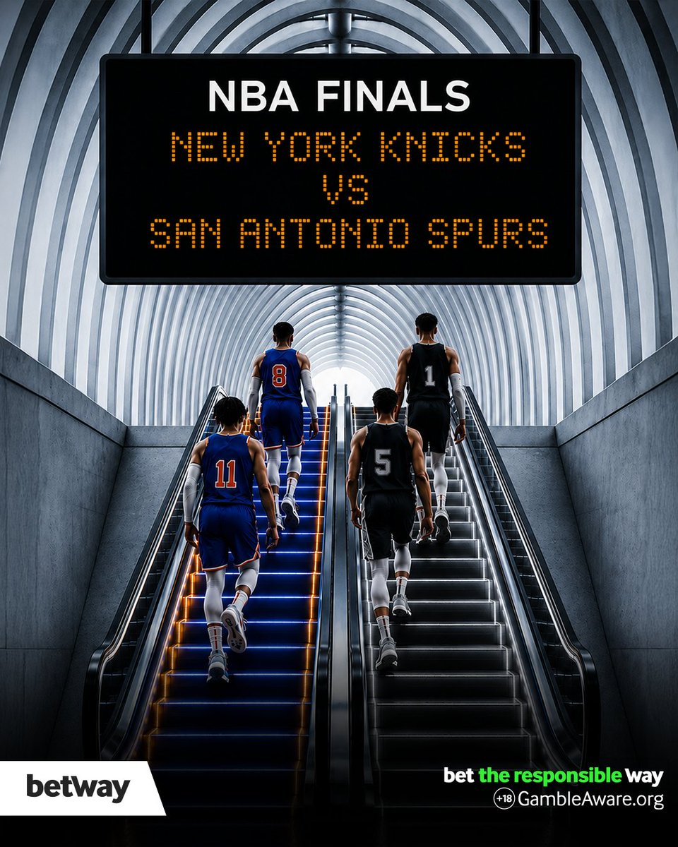 betway's tweet photo. The Knicks are looking to end a 53-year dry spell... the Spurs are looking to launch a dynasty. Who wins the 2026 NBA Finals? 🏀

18+ | Be Gamble Aware https://t.co/ZD9NUOOWeS