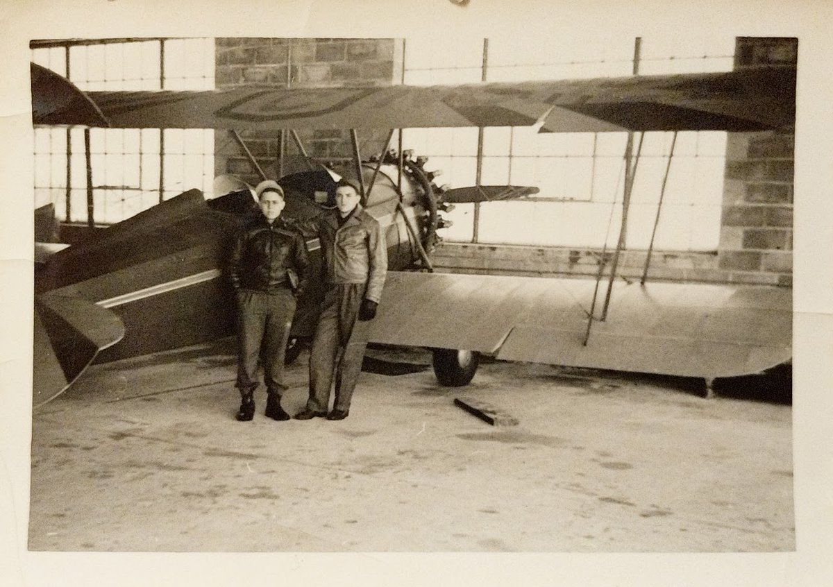 AzDefiant's tweet photo. @pembie000ind For a little prospective. This was my Dad (On right) around 1942 at age 19 with his flight instructor. He became a fighter pilot in WWII flying an F6F Hellcat off CVL-22, USSD Independence. Keep Flying! https://t.co/UvWcigubyU