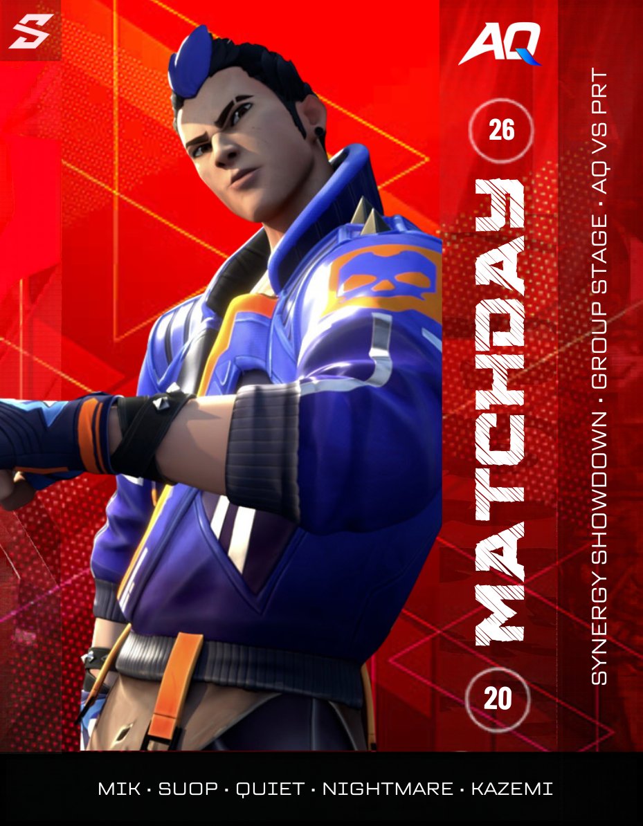 AquanticusUK's tweet photo. MATCHDAY | #AQMAIN
Today our AQ Main Roster take on their 2nd matchup of @synergyshowdown in Group B⭐️
Game 2 is against #PrimeTime as we face off against familiar faces...👀
Wish the boys some luck below👇
#AQUP #VALORANT https://t.co/G000xiq4qR