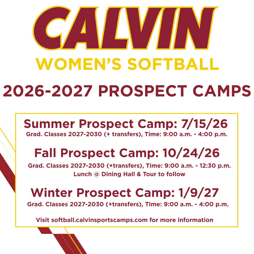 CalvinSoftball's tweet photo. It's Camp SZN! Join us July 15 for our first in a series of prospect camps this year! A great opportunity to show your skills &amp; get a feel for Calvin &amp; our program. Don't wait, register today: https://t.co/lUyi8osrFP https://t.co/iDpoyWZUj2
