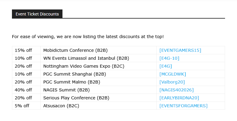 eventsforgamers's tweet photo. Don't forget to check out our Free Offers section of the website for event pass discounts and more! 🎫

Let us know if you know about an offer we don't have listed. Thank you in advance! 🙏 #GameDev #EventCalendar #Conference #Convention https://t.co/8EpMyOznpT