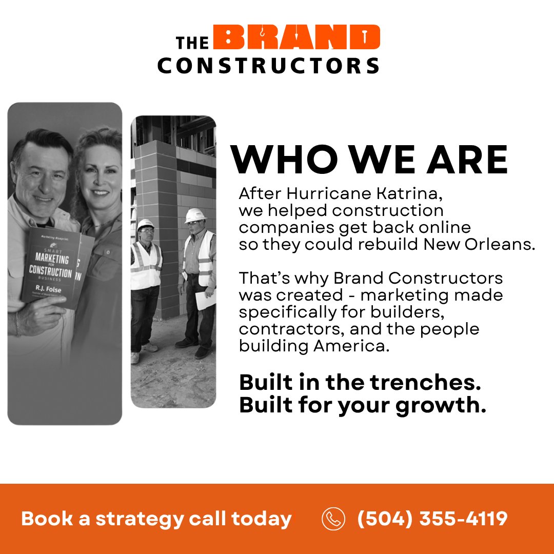 BrandConstruct's tweet photo. Ready to attract better leads and grow your contracting business?
Let’s build a brand that works as hard as you do. 🚧
Book a strategy call today.
(504) 355-4119 https://t.co/dtebiIgjKf