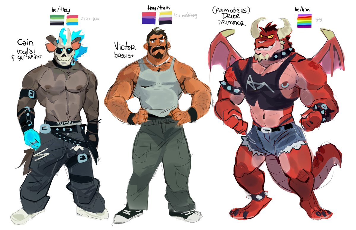 macholobo's tweet photo. here's all three of them. you might've noticed they've changed a bit since i last drew them lol, i'm pretty satisfied with their look now! https://t.co/cAFBoBcxen