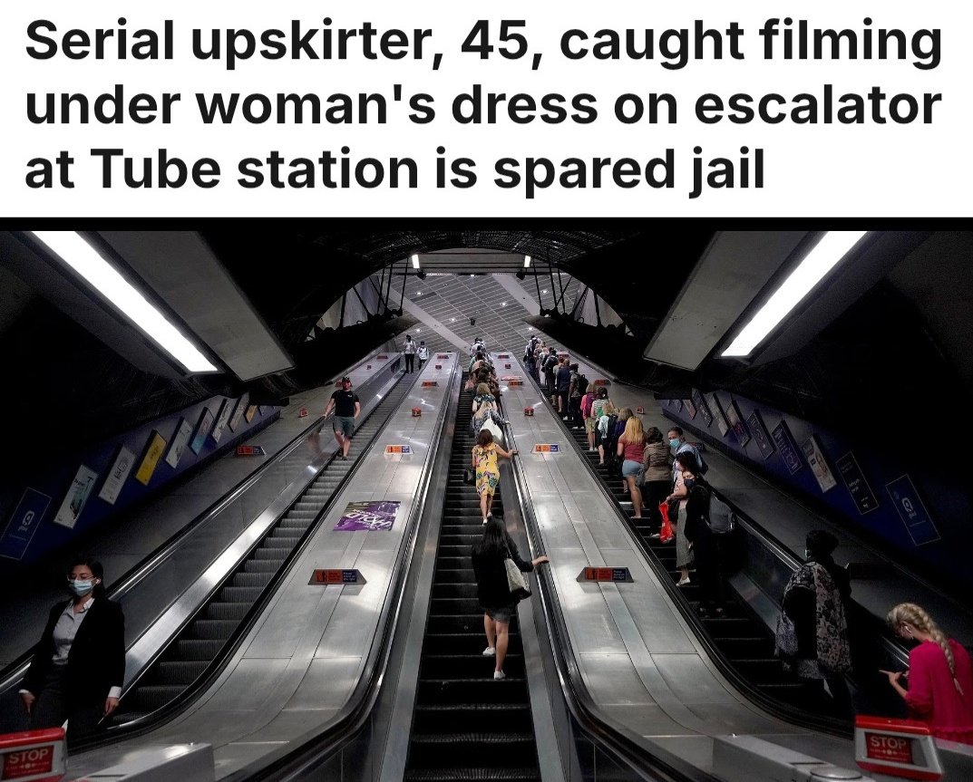 Wommando's tweet photo. ➡️Serial upskirter, Hani Mustafa, 45, caught filming under a woman's dress on a London underground escalator, has walked free.

Mustafa had a previous caution and more upskirting videos on his phone.

Defence said he'd been diagnosed with depression and compulsive sexual behavior, and had booked himself in for "therapy". 🙄

If only he'd posted a spicy tweet instead of multiple violations of women over years...

Classic UK two tier justice 🇬🇧