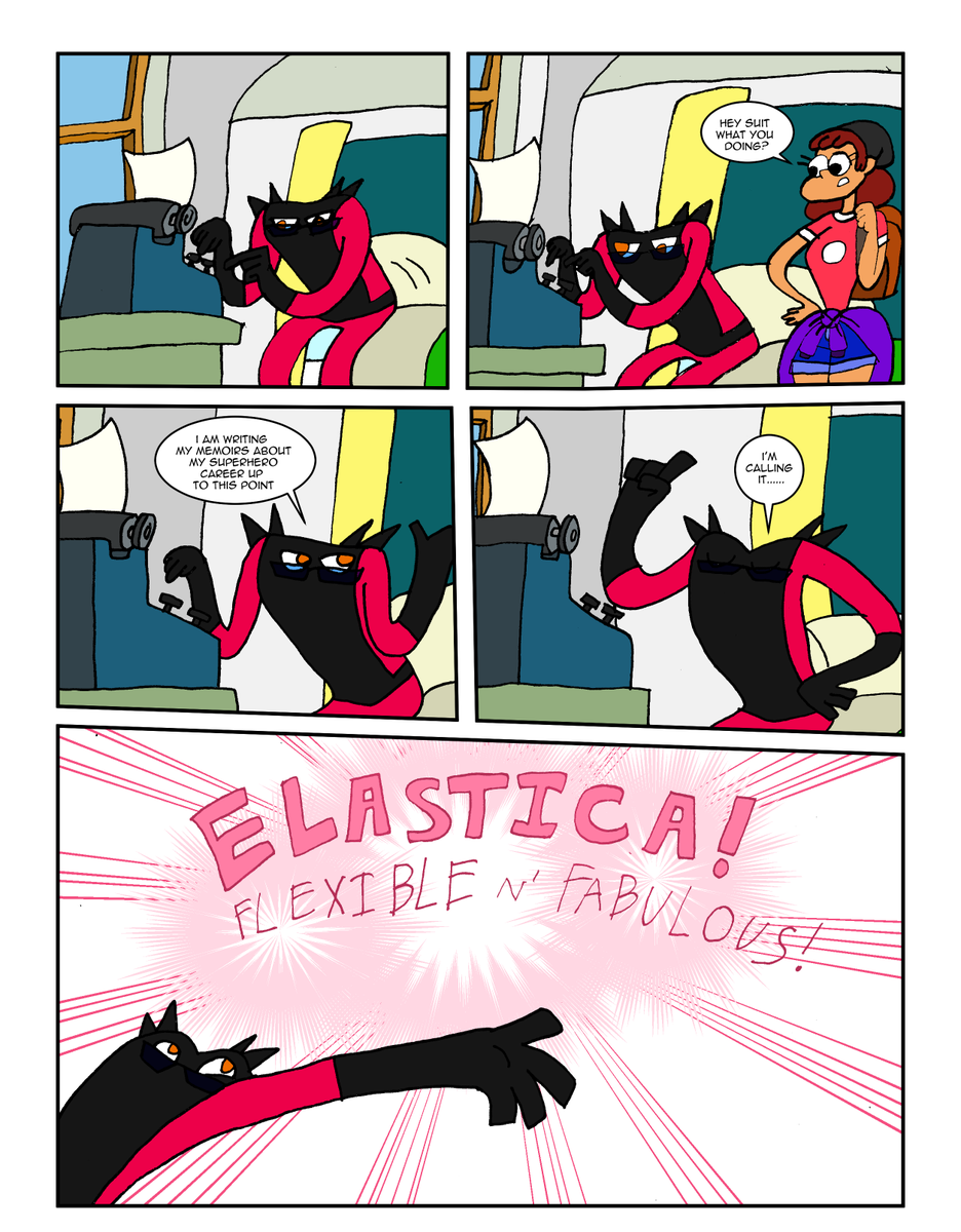 Quintonhale6's tweet photo. This is page one of of my Suit Up spin off mini series, "Elastica! Fabulous n' Fabulous!"
it tells the story of Elastica life before she became a suit. #suitup #comic #webcomic #indiecomic #spinoff #miniseries https://t.co/6piJVNIvif