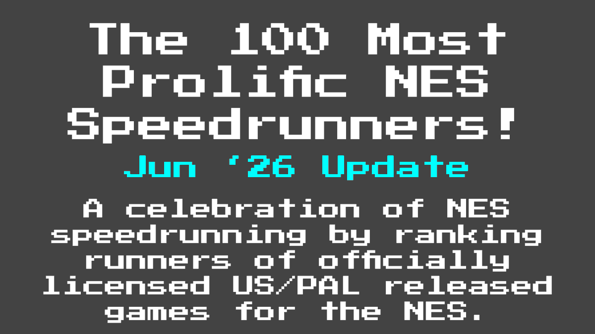 aaron2u21's tweet photo. The June 2026 Update to the 100 Most Prolific NES Speedrunners is live!  Who got to the top spot for the month?  Go watch the video!  (spreadsheet is in the video description) https://t.co/cPVYCvr8Rt https://t.co/5QmDOsB9or