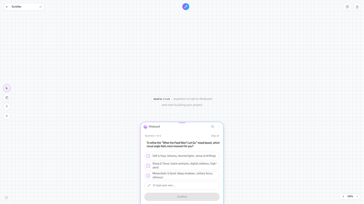_simonsmith's tweet photo. This experience reminded me of Google's Mixboard, which is similar to the Codex plugin's mood board feature. The nice thing about the Codex plugin is that it's in Codex. But Mixboard is way faster and the UI is much more intuitive. https://t.co/xJlOssPCyH