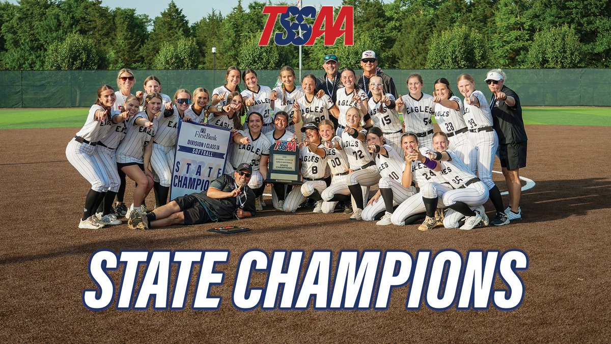 TSSAA's tweet photo. Going into summer break as champions! 🏆

Softball:
Division I Class 1A: Eagleville
Division I Class 2A: Community
Division I Class 3A: Alcoa
Division I Class 4A: Stewart's Creek
Division II Class A: Tipton-Rosemark
Division II Class AA: Chattanooga Christian https://t.co/OnwMSTDuIg