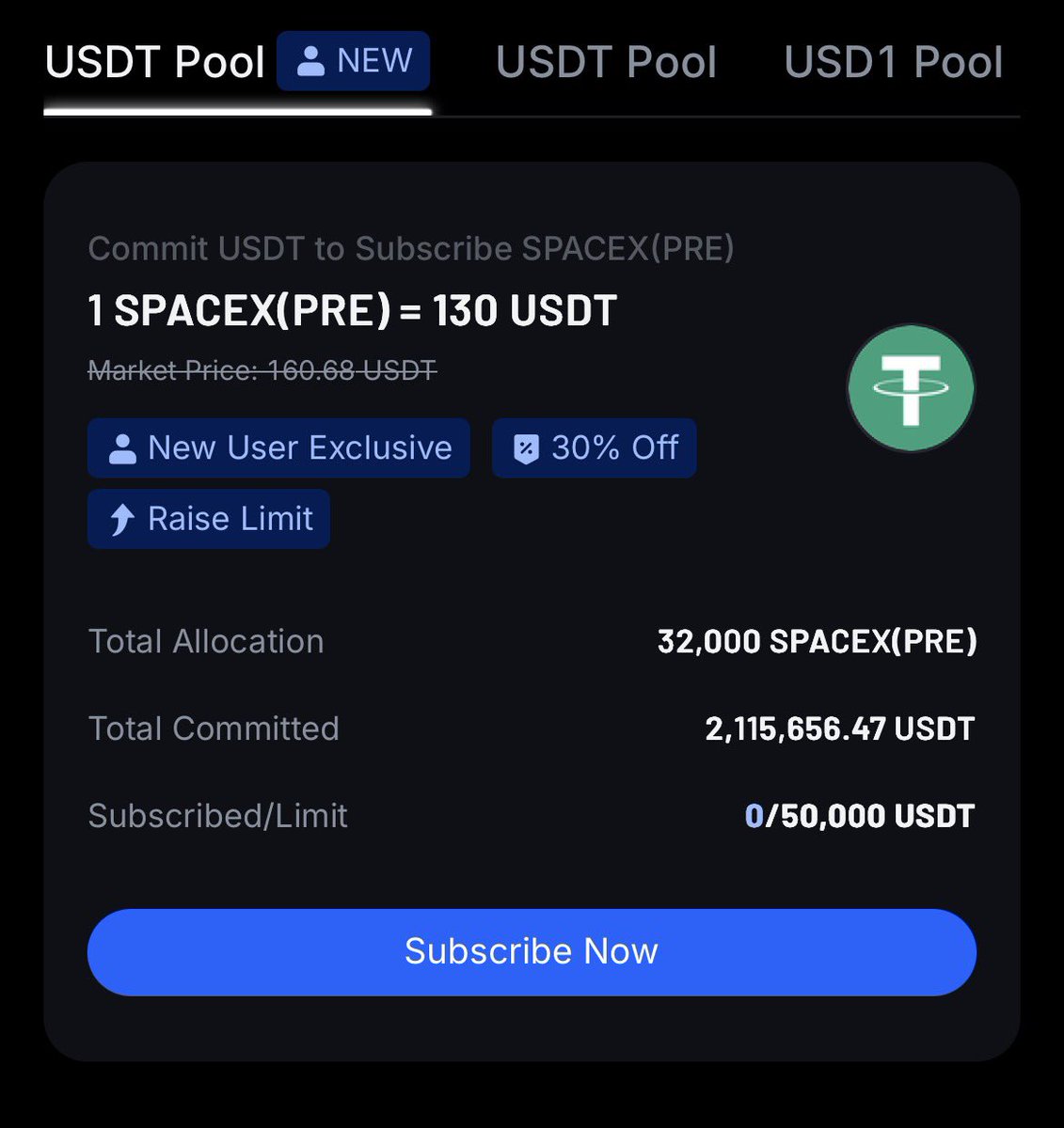 TMdefi's tweet photo. Another @MEXC opportunity I’m looking at during this bear market 👀

MEXC currently has one of the cheapest entries for SpaceX Pre-IPO exposure at $130 compared to the $180 market price basically a 30% discount.

I missed the first phase, but it performed really well. A few of my mutuals got in and they’re already sitting around +40% profit.

Phase 2 is live now and I’m definitely not missing it this time. This round makes it a lot more accessible for more people to get involved with the discounted entry.

The hype around spaceX upcoming IPOs is crazy, especially with the SpaceX valuation talks around $1.5T .

Definitely keeping an eye on this one 

Be quick if you’re interested because the subscription window ends on June 5th, 4PM UTC+8 .