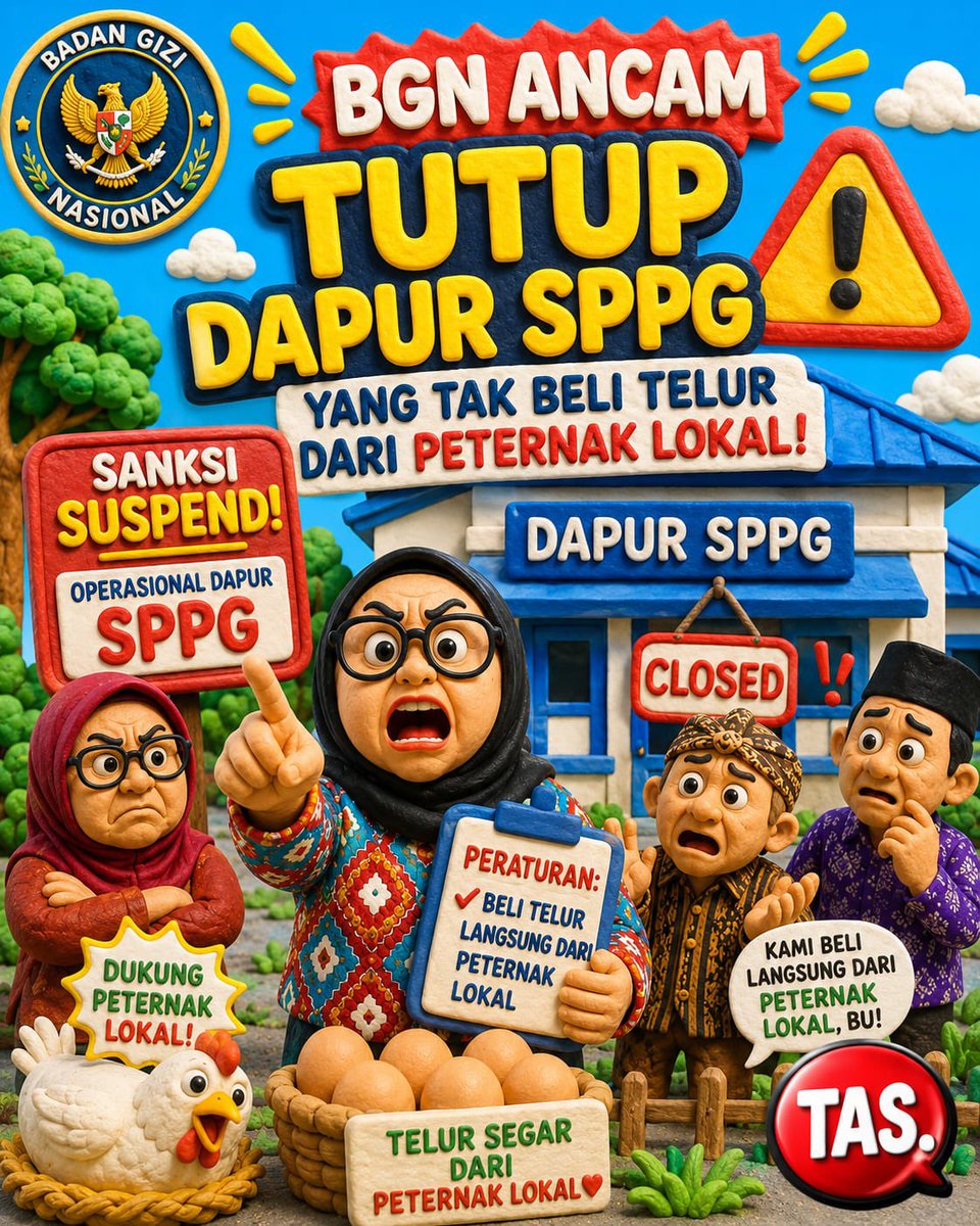 mileaa56's tweet photo. Dapur SPPG diminta memprioritaskan telur dari peternak lokal. Jika tidak mematuhi aturan tersebut, BGN siap memberikan sanksi hingga penutupan operasional

MARK LEE Shopee Belanja Instant
#LanjutkanMBG #BTS13thAnniversary #ShopeeTelurBuah50Persen https://t.co/p2yKHogDQw