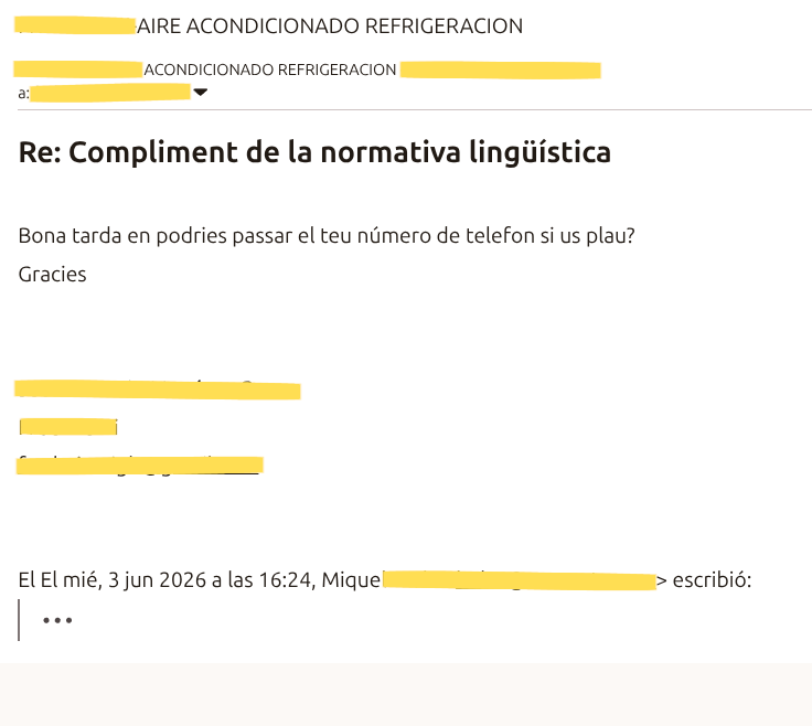 miqu3lm0la's tweet photo. Aquesta mena de resposta és sovint el primer indici que s'han activat les alarmes a l'empresa a la qual he notificat la denúncia i, gairebé sempre, acaba derivant en un intent d'intimidació. https://t.co/4NmRlLLncf