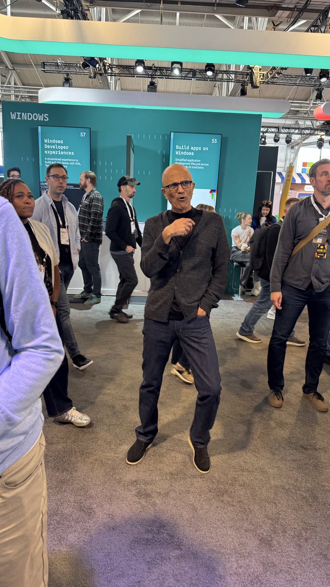 nicktindle's tweet photo. Was amazing meeting so many of yall who stopped by the @Auto_GPT booth yesterday including this very cool character

Sorry we didn’t get any better pictures @satyanadella. Come by today and we can get a better one https://t.co/baeIhNcznv