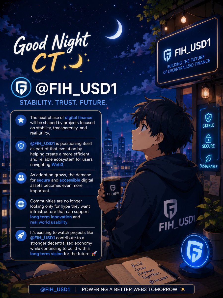 mdarob61's tweet photo. Good Night.. Dreqmers

The future of finance won't be built by projects that simply follow trends. It will be built by ecosystems that solve real-world problems, create trust, and connect traditional finance with the speed of digital innovation.

@FIH_USD1 is positioning itself where the next wave of adoption begins. While many platforms focus only on speculation, FIH is focused on building infrastructure, utility, and accessibility for users who want more than temporary hype. Real growth comes from creating systems that people can use, rely on, and benefit from every day.

The financial world is changing rapidly. Institutions are exploring digital assets, users are demanding transparency, and markets are searching for sustainable solutions. In this environment, projects with a clear vision and strong fundamentals will stand out from the crowd.

What makes a difference is not noise. It is execution.

Every milestone achieved, every new user onboarded, and every improvement delivered strengthens the foundation for long-term success. Communities that understand this don't chase every trend—they build, support, and grow together.

@FIH_USD1 represents a vision where innovation meets practical value. As digital finance continues to evolve, the projects that focus on real adoption, strong ecosystems, and continuous development will define the next era of financial technology.

The market rewards patience. The future rewards builders. And the strongest communities are already positioning themselves for what comes next.

Stay focused. Stay ambitious. The journey is only getting started.