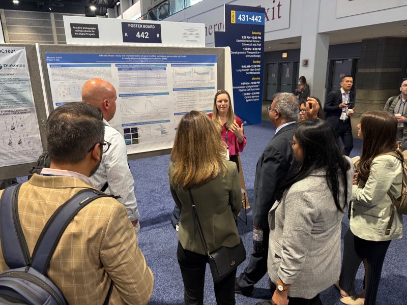 In8bio's tweet photo. CSO loses her voice after 3 days at #ASCO26. Worth it!

Fantastic turnout and feedback at our poster.

Repeat-dose DeltEx DRI data in newly diagnosed GBM:

◾️mPFS doubled vs. standard of care: 13.0m vs. 6.6m (p=0.0033)
◾️mOS still climbing at 19.5+m vs. 13.2m for SOC
◾️No DLTs, no CRS, no neurotoxicity

The GBM standard of care hasn't changed in 20 years. We think it's time.

Abstract Number: 2077 $INAB #glioblastoma
