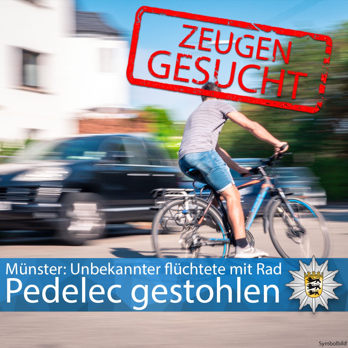 PP_Stuttgart's tweet photo. #Münster Ein Unbekannter hat am Montag gegen 18.40 Uhr an der Ammergasse das Pedelec eines 34-Jährigen gestohlen. Gegen 18.55 Uhr kam ihm der Unbekannte erneut auf dem Neckardamm mit dem zuvor gestohlenen Pedelec entgegen. Zur PM ▶️https://t.co/nzCHJLJVa1 Eure #Polizei #Stuttgart https://t.co/ZUcuQmBSFK