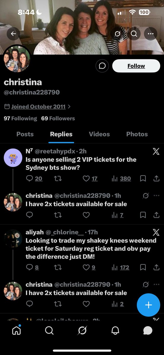 kpop_moonwalker's tweet photo. Beware of this person for lots of concert ticket sales. She has zero posts on her account but then replies to almost anyone looking for ticket sales claiming she has what you’re looking for. She provided zero proof when I asked for ticket confirmation. Likely a scammer. https://t.co/Nq4L935vKv