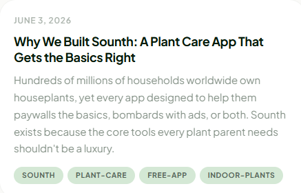 getsounth's tweet photo. Millions of households own houseplants, yet every app designed to help them paywalls the basics, bombards ads, or both. Sounth exists because the core tools every plant parent needs shouldn't be a luxury.
https://t.co/ywBypYNiRq

#PlantCare #Houseplants #PlantParent #sounth https://t.co/8YOr7qtiUr