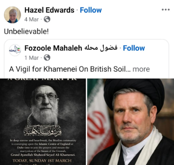 reformexposed's tweet photo. Hazel Edwards (@DeniseHazelEdw1) is Reform UK's candidate in tomorrow's Hawcoat and Newbarns by-election in #Westmorland and #Furness.

She uses imagery of @Keir_Starmer depicting him as a Muslim cleric, and calls Britain 'Britainistan'.

She promotes Tommy Robinson. https://t.co/PPOBriGaO2