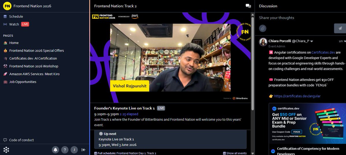 vishal_viitor's tweet photo. Live now. 🎙️

Track 2 is open at @frontendnation 2026.

50,000+ developers. Day 1. Let's go.

👇Join us - still free. https://t.co/W6NxuZuZdw