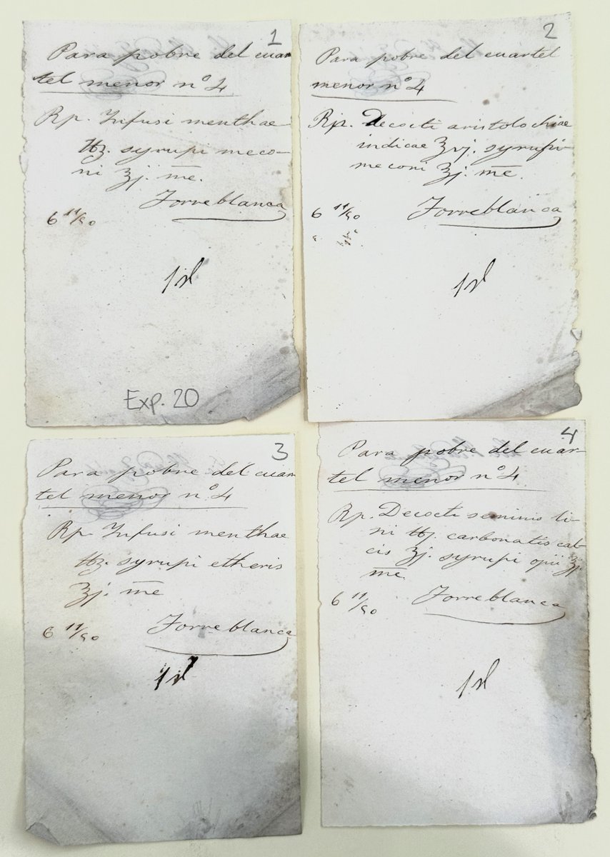 AGNMex's tweet photo. HOY, EN #MIÉRCOLESDELXIX

Te presentamos estas recetas expedidas en 1850 por el doctor Torreblanca, en las que se prescribían infusiones de menta, chía hervida, entre otras.

AGN, Gobernación y Relaciones Exteriores, Gobernación: Sin sección, caja 698, exp. 20, ff. 1-4. https://t.co/7pl9PvHzXD
