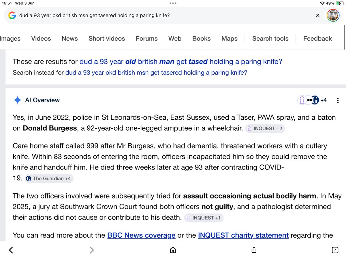SomeoneI293's tweet photo. He had dementia, and was severely physically disabled, don’t tell me trained staff couldn’t have dealt with him efficiently by calmy taking the knife of him. 
Of course both plods got off scotfree on the assault charges . https://t.co/z9Mzs6hQoY
