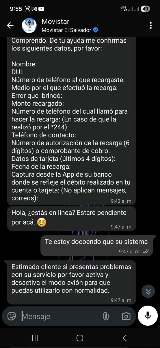 escolero24's tweet photo. @Defensoria_910 @movistar_sv @SIGETSV aqui esta donde el asesor de movistsr menciona que no se compro nada no entoendo como en este pais aun tengan compañias ladronas que le roban a los usuarios https://t.co/X4lGW2XMBw