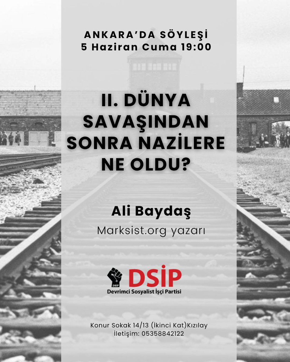 dsip___'s tweet photo. Herkesin katılımına açık olan haftalık toplantılarımız farklı il ve ilçelerde devam ediyor.

✊ 5 Haziran Cuma 19.00'da Ankara'da:
➡️ "II. Dünya Savaşından Sonra Nazilere Ne Oldu?"

Çözümü birlikte tartışalım, umudu birlikte örgütleyelim! https://t.co/0RQiicaKVB