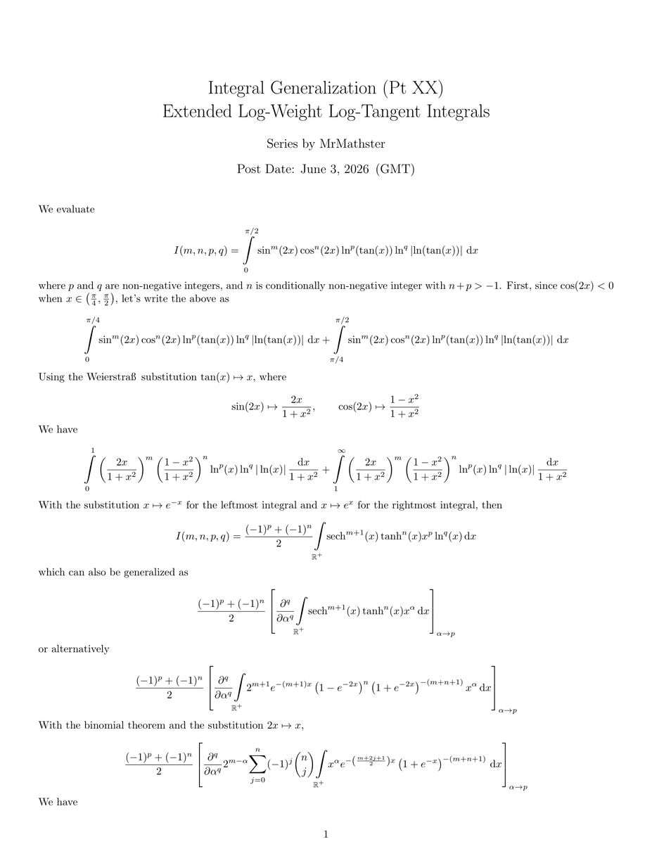 MMathster's tweet photo. #mathematics #puzzled #calculus #integral #數學 #수학 #数学 #matemáticas #積分 #적분 #挑戦 #advanced #上級 #高級
Feynman-like trigonometric integrals, but with different angles!
Behind the scenes: https://t.co/XEUcmJfjEI https://t.co/gqk3UCWwti