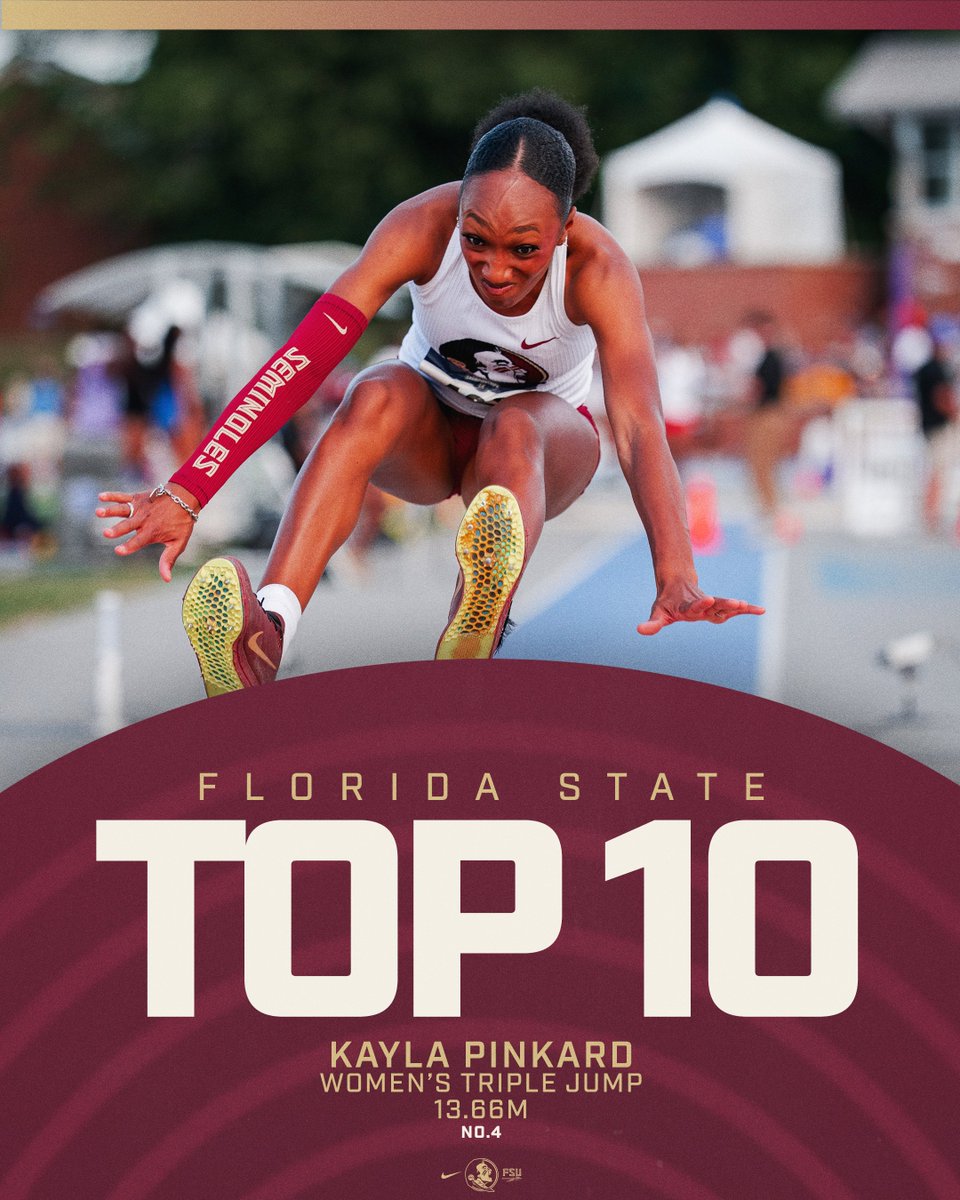 FSU_Track's tweet photo. Congratulations to our athletes who entered the FSU all-time top 10 list over the weekend at the NCAA East First Round!

#NoleFamily | #OneTribe https://t.co/x2OKSCdYgl