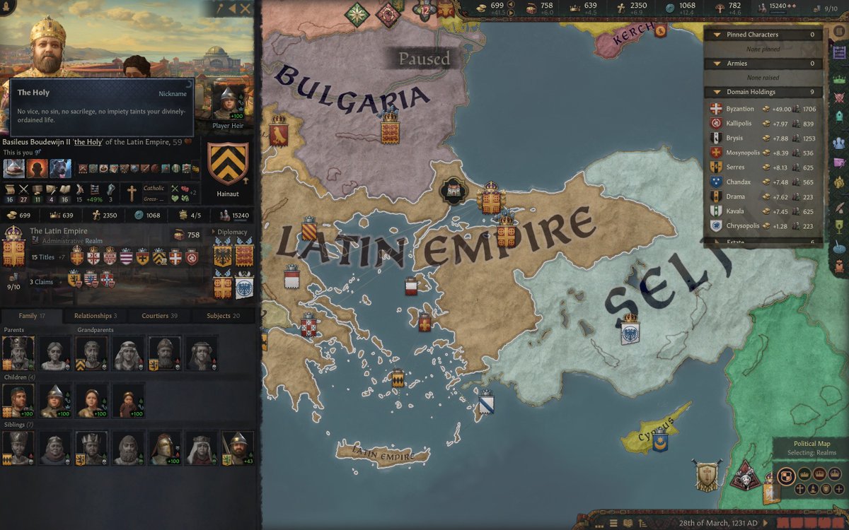 writercollin's tweet photo. In the end of his days, he began to be called "The Holy" for his reverence of the Latin Roman church and pilgrimages, as well as his bravery against the Seljuks.

Baldwin would die of old age in 1233 AD, having a prosperous reign. He would be succeeded by his son, Baldwin III. https://t.co/AfuTbgZwEx