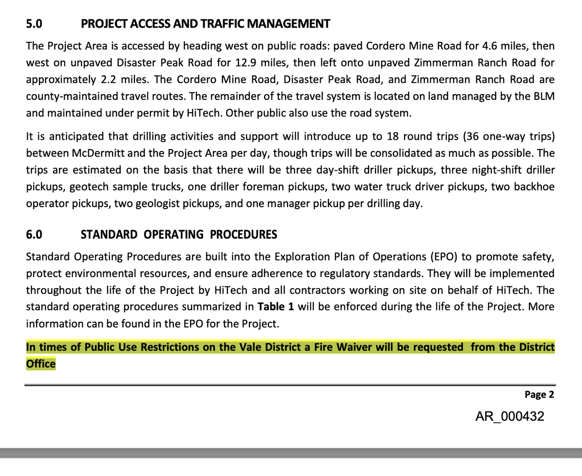 WLDdefense's tweet photo. Vale BLM Standard Operating Procedure for Jindalee HiTech lithium explo project poised to rip apart an Oregon Sage-grouse stronghold. Drillers get waivers to drill during high fire risk periods. Foreign miners with US fronts don't have to abide by rules regular US folks do. 1/2 https://t.co/CHkCAhgN4L