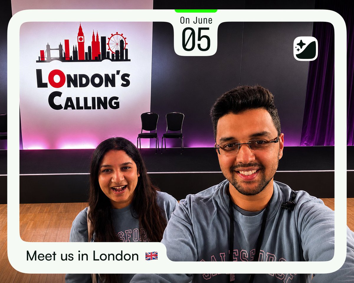 cloudearlyllc's tweet photo. London is calling, and we are answering. 🇬🇧
On June 5, @NavinAswani1 and @nehaOnCloud will be at @LDNsCall, and we are excited to connect with the amazing Salesforce community.
If you are attending, come say hello.
See you in London. 🚀
#LondonsCalling #Salesforce https://t.co/N2tt8r8fXq